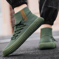 High-top Kintted Sneakers for Men Casual Shoes Fashion Brand Comfortable Sock Shoes Breathable Vulcanized Mens Shoes Zapatillas