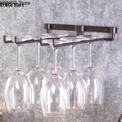 KENCG Store 【COD】แก้วไวน์แขวนโลหะถ้วยไวน์ชั้นวางบาร์คู่ Stemware แก้วขวดแก้ว