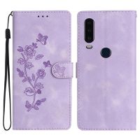 เคสโทรศัพท์หนังลายนูนรูปผีเสื้อดอกไม้ P40สำหรับ Motorola Moto (สีน้ำเงิน)