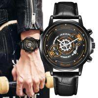 Fashion Sports Watch Men Creative Skeleton calendar Gears Pointer Design Quartz Watches Casual Business Leather Strap Men Clock