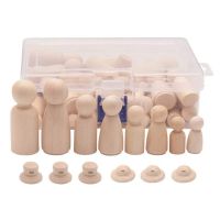 Wooden Peg Dolls, 56PCS Unfinished Decorative DIY Angel Tiny Doll Bodies Painted Natural Wooden People with Hats