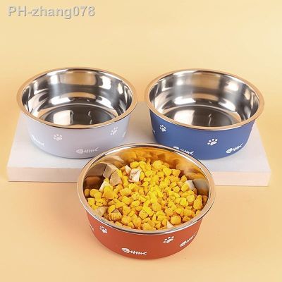 Pet Cat Feeding Bowl Stainless Steel Plastic Non-slip Single Bowl Food Drinking Tray Feeder Drop-resistant Durable Pet Dog Bowl