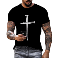 Summer Beach Casual T Shirt Mens Jesus Christ Cross Classic T-shirt 2022 New Short-sleeved Oversized Round Neck Streetwear Tees