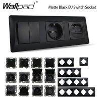 【LZ】℗  EU Box DIY Preto Matte Plastic Frame 1 2 3 Gang Reset Switch com LED Duplo Francês Espanha Tomada de Energia com TV USB Cat6 Dados