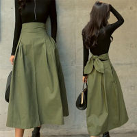 High Waist Lace Up Pleated Skirt Women Korea Fashion Green Harajuku Japan Lady Streetwear Maxi Tunic Long Skirt Ol Autumn New