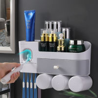 Wall Mount Toothbrush Holder Automatic Toothpaste Squeezer Dispenser Storage Rack With Drawer Bathroom Accessories Set