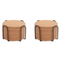 Pack of 24 Absorbent Cork Coasters with Holder, Heat-Resistant Cup Mat Set,Reusable Round Drink Coaster Fits for Mug