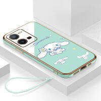 เคสvivo y35 กรอบสีทองชุบด้วยไฟฟ้า รวมทุกอย่าง ฝาหลัง วัสดุ TPU ป้องกันการหล่น ป้องกันการชนกัน กันน้ำ สายรัดข้อมือการ์ตูนน่ารัก เคสโทรศัพท์มือถือ