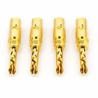 ;[-./ MPS Male Speaker Banana Plugs Pure Brass 24K  Plated Audio HIFI DIY Jack Connector Amplifier Speaker Connector 4PCS