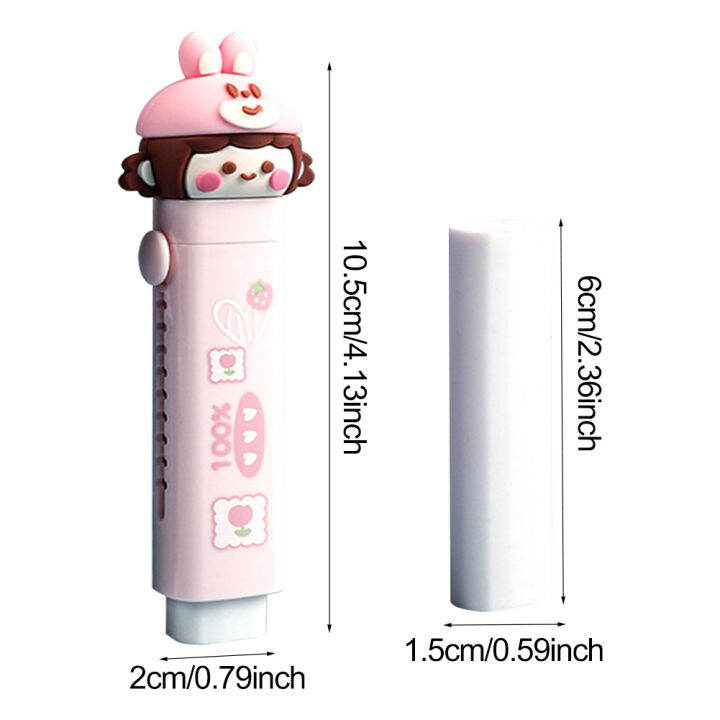 2pcs-students-school-supplies-refills-push-pull-with-replacements-rubber-writing-portable-drawing-kids-party-favors-cute-cartoon-astronaut-girl-retractable-eraser-pen