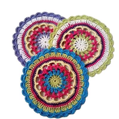 【CW】☑▽  NEW Colorful round place mat pad crochet placemat cup flower tea dish coaster doily kitchen decor