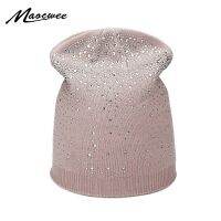 Female Winter Beanie Hats Knitted Caps Women Flashing Rhinestone Bonnet For Girl Skullies Hat Touca Feminina Inverno 2018 New