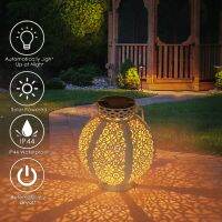 Retro Hollow Metal Lantern Light Solar LED Lamp Handheld Hanging Projector Lamp Outdoor Garden Waterproof Lawn Landscape 2021new