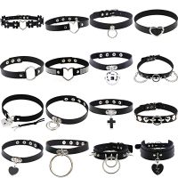 【hot】◎☸  Spike Punk Gargantilha Colarinho para Menina Colar Pingente de Coração Gótico Correia Pescoço Emo Chocker Acessórios Góticos