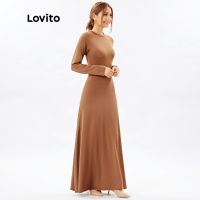 Lovito Muslim Plain Ball Gown High Elasticity Dress L26ED035 (Brown)