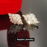 INSPIRE JEWELRY  ต่างหูเพชรสวิส หุ้มทองขาวแท้ 100% or  white gold plated  มีกล่องแบบร้านทองกลมแดงฝาใสให้