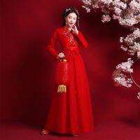 Hanfu เดรสกี่เพ้าลูกไม้เครื่องแต่งกายโบราณของผู้หญิงชุดเดรสสำหรับเต้นคอรัสชุดเดรสยาวเอวสูงคอปกแบบจีนทั้งชุดฤดูร้อน