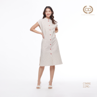 ชุดเดรส C&amp;D เดรส Minimal Red คอตั้ง แขนสั้น ปักลาย Sashiko ชายกระโปรงผ่าข้าง (C9XFRE)