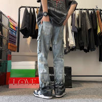 New High Street Hip-Hop Flame Cross Jeans European And American Design Mopping Pants Casual Men And Women Trousers Jeans...