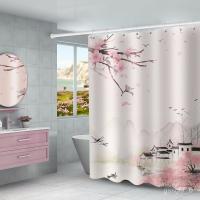 ! Stock Bergemei Chinese Style Bathroom Shower Curtain Bathroom Partition Cloth Curtain Bathroom Shower Waterproof Set N