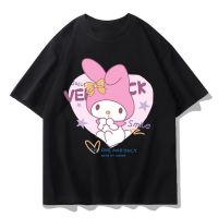 【ใหม่】 เสื้อยืด Sanrio สำหรับผู้หญิง Hello Kitty Melody Pom Pom Purin Kuromi เสื้อผ้าแขนสั้นพิมพ์ลายการ์ตูน แฟชั่น