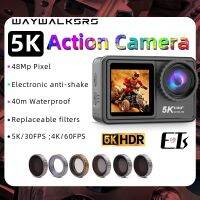 WAYWALKERS 5K หมวกกันน็อกจักรยานมอเตอร์ไซค์กล้องแอคชั่นกีฬา4K เครื่องป้องกันความสั่นไหววิดีโอ60FPS ใต้น้ำ Wifi เว็บแคม Go Pro