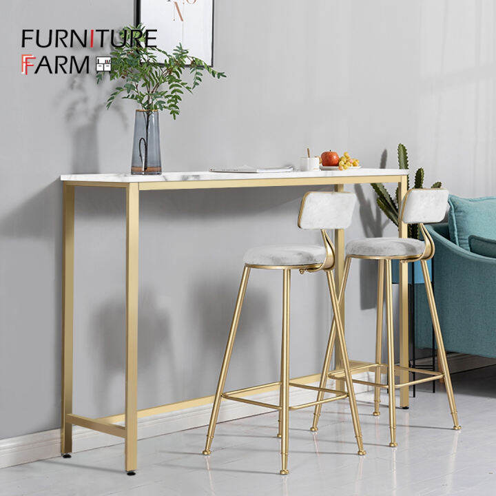 F&F: Parsons Marble Texture Wooden Bar Table with Gold Metal Frame + 1 ...