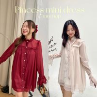 Chuuchop_พร้อมส่ง(C7676) ?? PINK PRINCESS mini dress เดรสสั้นแขนยาวผ้าซีฟองสีชมพูเบจ