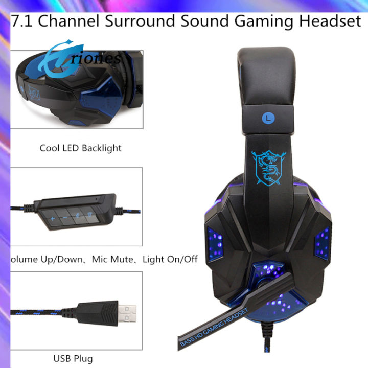 หูฟังสำหรับเล่นเกม-usb5-1หูฟังพับได้ชุดหูฟังที่มีแสงเกมสเตอริโอสำหรับนักเล่นเกม