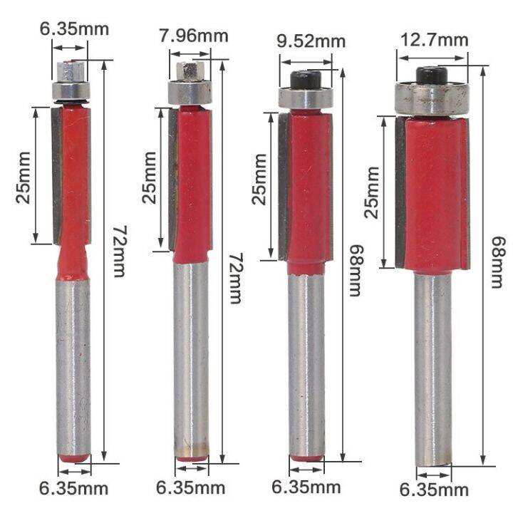 1ชิ้น1-4-shank1-2-3-8ชุดบิตเราเตอร์ขอบสีแดงพร้อมตลับลูกปืนสำหรับไม้รูปแบบแม่แบบดอกสว่านทังสเตนคาร์ไบด์เครื่องมือเครื่องตัดมิลลิ่ง