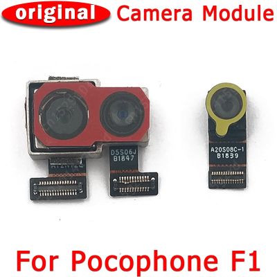 กล้องหลังด้านหน้าและด้านหลังของแท้สำหรับ Mi Pocophone Poco อะไหล่อะไหล่เปลี่ยนสายเคเบิลงอได้โมดูลกล้องหลัก