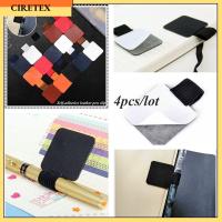 CIRETEX 4PCS เครื่องใช้สำนักงาน แบบพกพา สะดวก ที่ใส่ปากกาแบบมีกาวในตัว สมุดบันทึก วงยืดหยุ่น คลิปปากกาหนัง