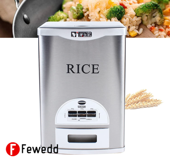 Rice Storage Bucket 10/15/20/25KG Automatic Rice Dispenser Stainless