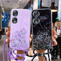 เคสโทรศัพท์สำหรับ Honor90 Honor 90 Pro 5G อุปกรณ์สวมครอบพร้อมสายคล้องไหล่เนื้อนิ่มลายท้องฟ้าเต็มไปด้วยดวงดาวส่องแสงเป็นประกายระยิบระยับสุดหรู