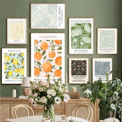 William Morris Fruit Leaves Nordic Wall Art ภาพวาดผ้าใบโปสเตอร์และภาพพิมพ์สำหรับห้องนั่งเล่น,Salon และ Club Decor