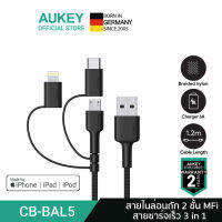 [ทักแชทรับคูปอง] AUKEY สายชาร์จ 3 in 1 รองรับการชาร์จ  และ Android แบบ USB-C และ Micro USB ยาว 1 เมตร รุ่น CB-BAL5