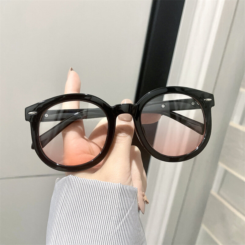 Kecerunan Blush Cermin Wanita Myopia Kaca Korea Versi Hitam Bergaya Bingkai Plain Solek Artifak Bingkai Mata Pusingan Muka Ptq