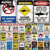 Lupeishop Vintage Warning Sharks ป้ายโลหะ-Retro Tin ตกแต่งสำหรับ Home, Bar-ปรับแต่ง Wall Decor โปสเตอร์