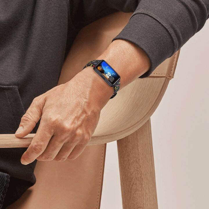 นาฬิกาข้อมือซิลิโคนสีรุ้งสำหรับสาย-huawei-band-8สายรัดข้อมือซิลิโคนสำรองสำหรับสายรัด-huawei-8พิมพ์ลาย