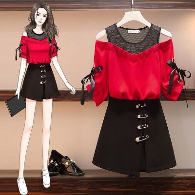 Single/suit female han edition minus age covered 2022 summer new belly chiffon shirt short skirt two-piece culottes female fashion