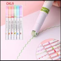 OKL9 6PCS คริสมาสต์ กราฟฟิตี เส้นโค้งเส้น ไฮไลท์เน้นข้อความ เครื่องมือวาดภาพวาด สีสันสดใส ปากกามาร์กเกอร์ รวมแบบบูรณาการ หลายรูปทรง ปากกาเน้นข้อความโค้ง