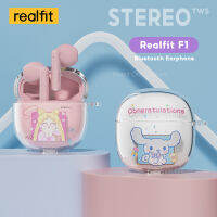 Realfit หูฟังบลูทูธสเตอริโอ Hi-Fi ที่ BT5.3V F1มาพร้อมกับหูฟังไร้สายมินิเคสรูปการ์ตูนน่ารักพร้อมระบบควบคุมแบบสัมผัสและไมโครโฟนรองรับ Android, Ios, Windows