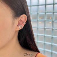 Fred - Double lines earrings set. (เซ็ตต่างหู ear cuff แบบเกี่ยว งานชุบทองคำขาว เพชร CZ)