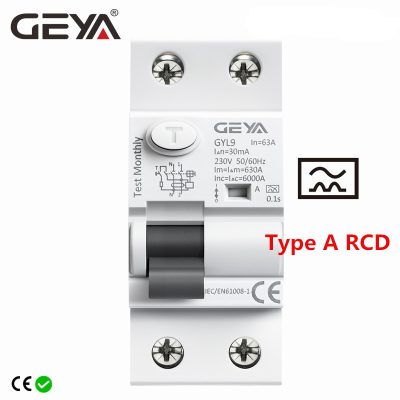 GEYA Type A RCD แม่เหล็กไฟฟ้าตกค้างในปัจจุบันตัดวงจร AC ELCB 2ขั้วโลก63A 30mA 100mA 300mA RCCB