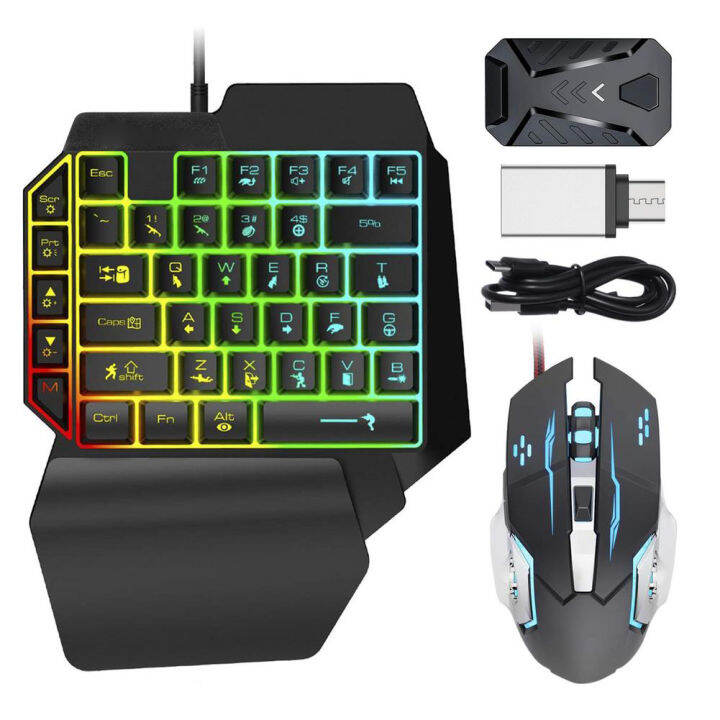 Gaming Keyboard And Mouse Combo RGB Backlit OneHanded Keypad Mice with