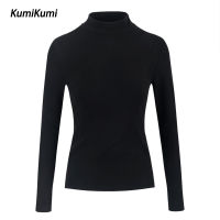 KUMI เสื้อยืดลำลองผู้หญิงคอสูงที่มีสไตล์