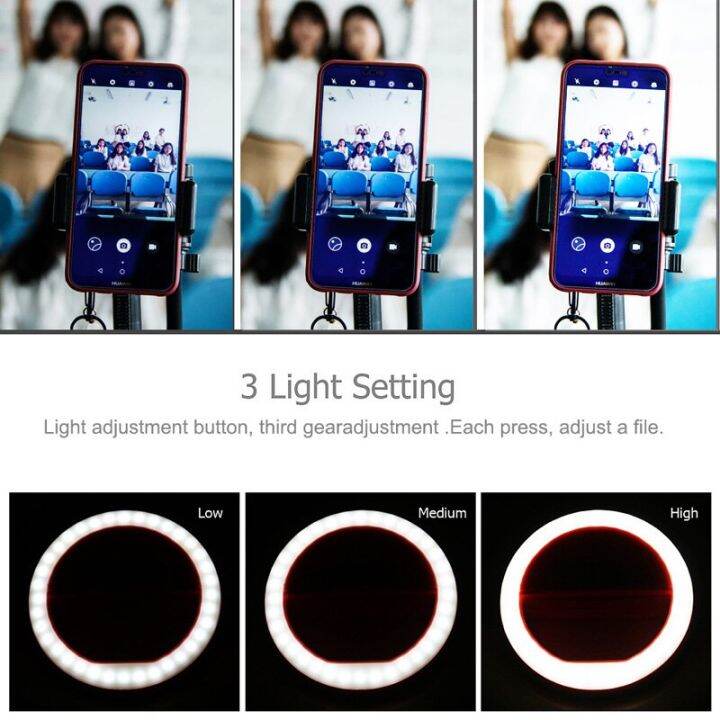 เครื่องมือถ่ายเซลฟี่-led-แบบพกพาแหวนไฟฉายพอดีกับสภาพแวดล้อมที่สลัวอุปกรณ์ไฟจับเวลาเองแหวนส่องสว่างคลิปสำหรับทุกโทรศัพท์มือถือแท็บเล็ต