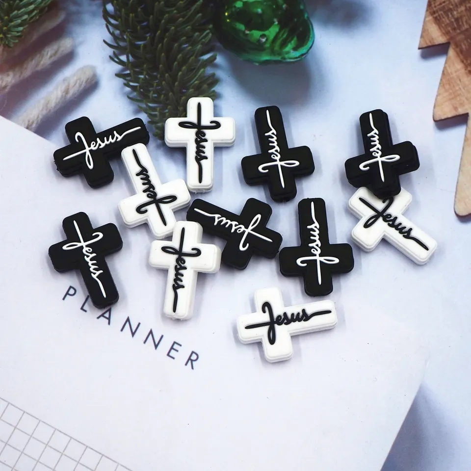 Chenkai 50PCS Jesus Focal Beads For Pen Beadable Pen Silicone Charms  Character Beads For Pen Making DIY Baby Pacifier Chains