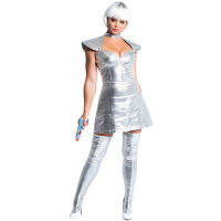 M-XL ชุดอวกาศฮาโลวีนสาวสวย cosplay Planet Silver Ironman Uniform การแสดงบนเวที