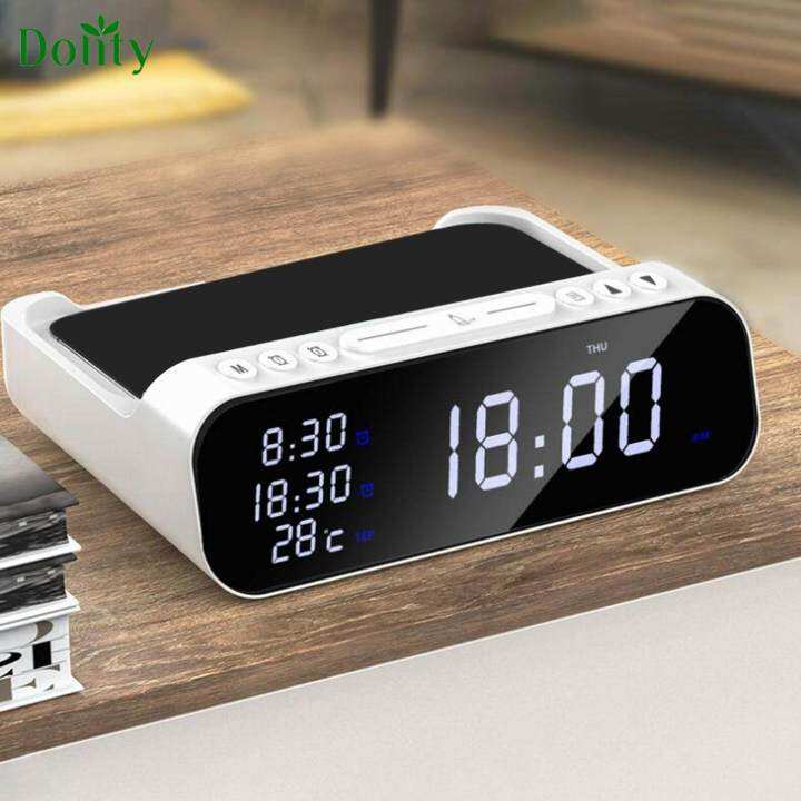 Dolity LED Digital Alarm Clock Wireless Charger Temperature Display ...